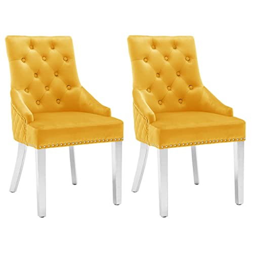 Qnhdfrt Esszimmerstühle 2er Set Gelb Samt mit Edelstahlfüßen 52x62x94 cm Modernes Design mit Samtbezug und Holzrahmen für Küche Esszimmer Wohnzimmer von Qnhdfrt