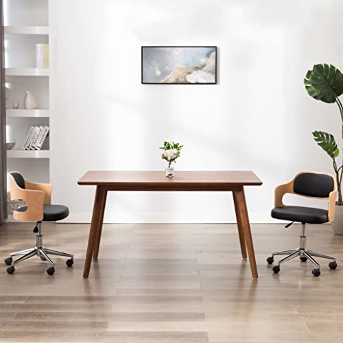Qnhdfrt Esszimmerstühle 2er Set Schwarz Drehbar Höhenverstellbar 47,5 x 53 x (68-76) cm Kunstleder & Bugholz Modernes Design Robust für Küche Büro oder Studentenzimmer von Qnhdfrt
