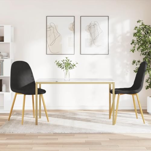 Qnhdfrt Esszimmerstühle 2er Set Schwarz Samt - Moderne Küchenstühle mit gepolstertem Sitz, verchromten Goldbeinen & hoher Stabilität (max. 110 kg) für Esszimmer und Wohnzimmer von Qnhdfrt