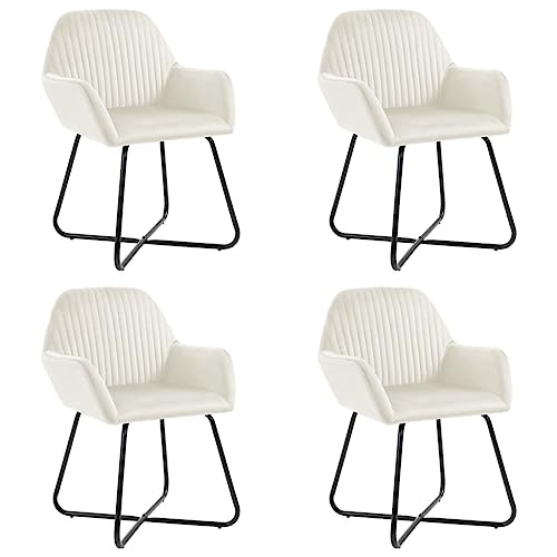 Qnhdfrt Esszimmerstühle 4 STK. Creme Samt Moderne Design mit Pulverbeschichteten Stahlbeinen für Wohnzimmer und Esszimmer von Qnhdfrt