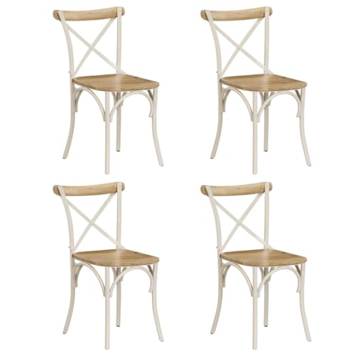 Qnhdfrt Esszimmerstühle 4 STK. Weiß aus Massivem Mangoholz mit Stahlrahmen - Klassisches Design, Robust und Langlebig für Esszimmer und Küche von Qnhdfrt