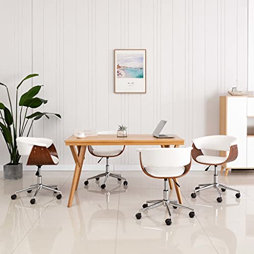 Qnhdfrt Esszimmerstühle 4er Set Drehbar Höhenverstellbar Modernes Design Weiß Kunstleder 59,5x58x(66-74) cm Polsterstuhl mit Rollen für Esszimmer Küche Büro von Qnhdfrt