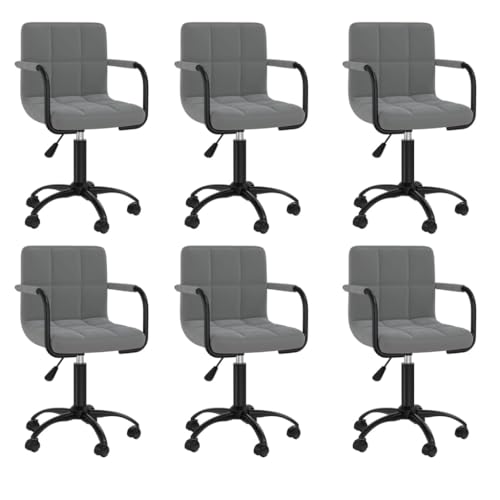 Qnhdfrt Esszimmerstühle 6er Set Drehbar Dunkelgrau Samt Höhenverstellbar 40x47x(76-87,5) cm Modernes Design Robustes Stahlgestell 360° Drehstuhl mit Rollen für Küche Esszimmer Wohnzimmer von Qnhdfrt