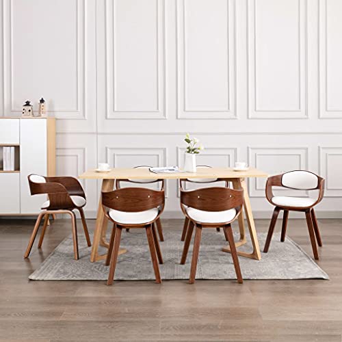 Qnhdfrt Esszimmerstühle 6er Set aus Kunstleder und Bugholz Modernes Design 49 x 51,5 x 71,5 cm Bequeme Polsterung Weiss for Küche Esszimmer Wohnzimmer von Qnhdfrt