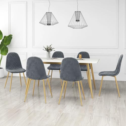 Qnhdfrt Esszimmerstühle Set aus Samt mit verchromten Beinen, Dunkelgrau, 6 Stück - Bequeme und Elegante Dining Chairs für Esszimmer und Wohnzimmer von Qnhdfrt
