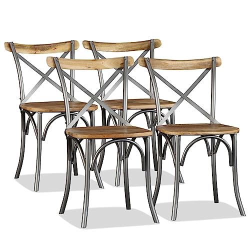 Qnhdfrt Esszimmerstühle aus massivem Mangoholz und Stahl mit Kreuzlehne - Industrielles Design für Wohnzimmer, Küche und Restaurant von Qnhdfrt