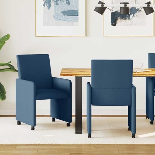 Qnhdfrt Esszimmerstuhl Blau 2er Set 57 x 66 x 94 cm Stoff Polsterstuhl mit Rollen Modernes Design Robust & Langlebig ergnomisch für Küche Esszimmer Wohnzimmer von Qnhdfrt