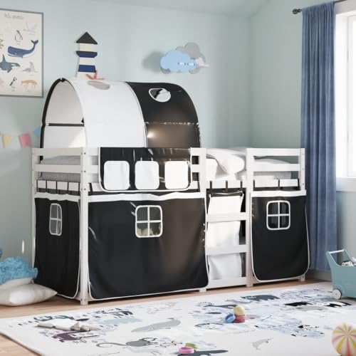 Qnhdfrt Etagenbett Weiß & Schwarz aus Massivholz Kiefer 90x190 cm mit Vorhängen und Rausfallschutz Platzsparendes Kinderbett für kleine Räume ab 6 Jahren Qnhdfrt Etagenbett Weiß & Schwarz aus Massivholz Kiefer 90x190 cm mit Vorhängen und Rausfallschutz Platzsparendes Kinderbett für kleine Räume ab 6 Jahren von Qnhdfrt