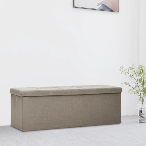Qnhdfrt Faltbare Sitzbank mit Stauraum Taupe Leinenoptik 110 x 38 x 38 cm Aufbewahrungsbank aus MDF & Polyester Bequem & Platzsparend für Flur Schlafzimmer Esszimmer von Qnhdfrt
