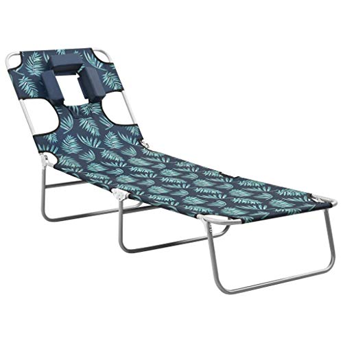 Qnhdfrt Faltbare Sonnenliege mit Kopfkissen, Klappbare Strandliege aus pulverbeschichtetem Stahl und Polyester, Blattmuster, Verstellbare Rückenlehne, 120 kg Belastung für Garten, Strand und Camping von Qnhdfrt