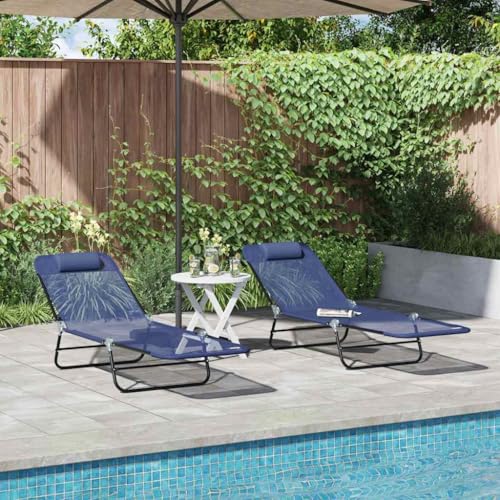 Qnhdfrt Faltbare Sonnenliegen 2 Stück Marineblau Klappbare Strandliege mit Verstellbarer Rückenlehne Robuster Stahlrahmen UV-beständig für Garten Pool und Strand von Qnhdfrt