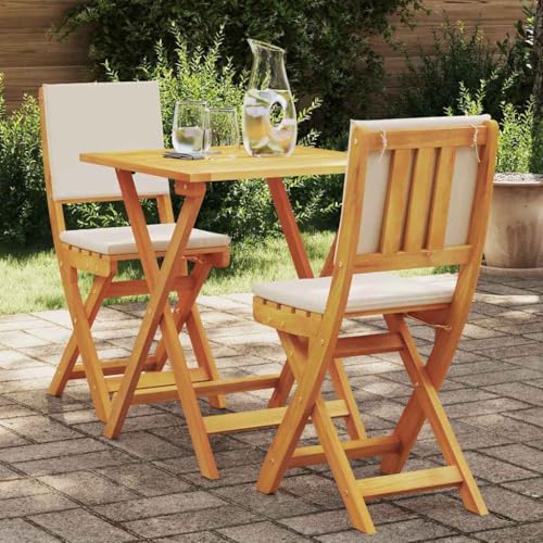 Qnhdfrt Faltbares Bistro Set aus Akazienholz mit Kissen Klappbarer Tisch und 2 Stühle für Balkon Garten Terrasse Modernes Design Robust und Platzsparend von Qnhdfrt