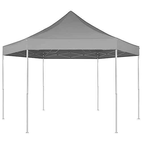 Qnhdfrt Faltpavillon Grau 3,6x3,1 m Hexagonal Gartenpavillon mit wasserdichtem Dach aus Polyester für Outdoor-Partys Grillabende und Camping von Qnhdfrt