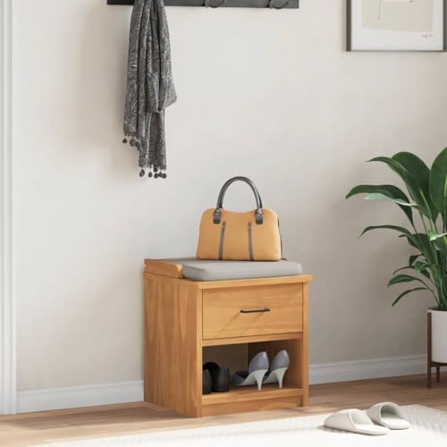 Qnhdfrt Flurbank SANDNES 45x40x50 cm Massivholz Kiefer in Akazienoptik mit Stauraum Robuste Sitzbank für Flur Eingangsbereich und Wohnraum von Qnhdfrt