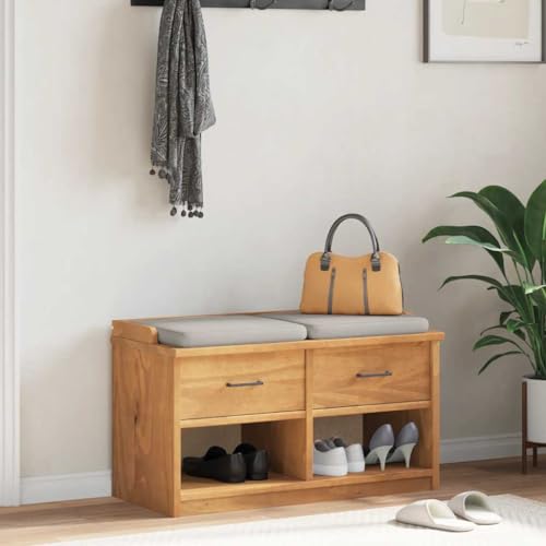 Qnhdfrt Flurbank SANDNES 87x40x50 cm Massivholz Kiefer in Akazienoptik mit Stauraum Robuste Sitzbank für Flur Eingangsbereich und Wohnzimmer von Qnhdfrt