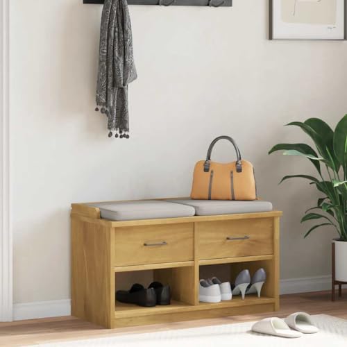 Qnhdfrt Flurbank SANDNES 87x40x50 cm aus massivem Kiefernholz mit Stauraum und Schubladen Rustikale Sitzbank für Flur Eingangsbereich und Wohnzimmer von Qnhdfrt