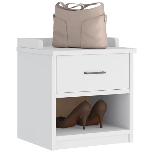 Qnhdfrt Flurbank SANDNES Weiß 45x40x50 cm aus Massivholz Kiefer mit Stauraum und Schublade Robuste Sitzbank für Flur Eingangsbereich und Wohnraum von Qnhdfrt