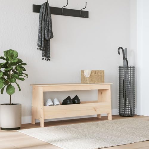 Qnhdfrt Flurbank aus massivem Kiefernholz 100x28x45 cm mit Stauraum Rustikale Sitzbank für Flur Eingangsbereich & Wohnzimmer Stabile Schuhbank mit Ablage von Qnhdfrt