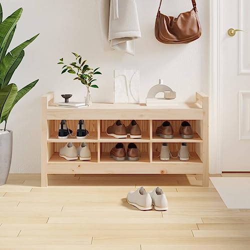 Qnhdfrt Flurbank aus massivem Kiefernholz 110 x 40 x 60 cm mit 6 Fächern Stauraum Sitzbank für Flur Eingangsbereich und Wohnzimmer Rustikale Schuhbank mit Wandhalterung von Qnhdfrt