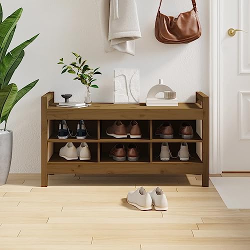 Qnhdfrt Flurbank aus massivem Kiefernholz Honigbraun 110x40x60 cm mit 6 Fächern Stauraum Sitzbank für Flur Eingangsbereich und Wohnzimmer Qnhdfrt Flurbank aus massivem Kiefernholz Honigbraun 110x40x60 cm mit 6 Fächern Stauraum Sitzbank für Flur Eingangsbereich und Wohnzimmer von Qnhdfrt