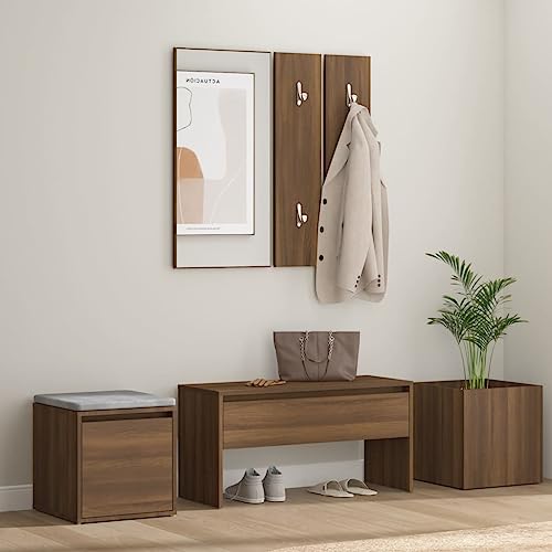 Qnhdfrt Flurmöbel Set Braun Eichen-Optik mit Sitzbank Schublade Spiegel & Pflanzkasten Robustes Holzwerkstoff für Flur Schlafzimmer Esszimmer von Qnhdfrt