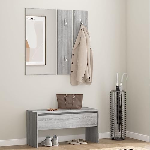 Qnhdfrt Flurmöbel Set Grau Sonoma Sitzbank mit Spiegel und Garderobe 80 cm Breite Holzwerkstoff Stauraum für Flur Schlafzimmer Qnhdfrt Flurmöbel Set Grau Sonoma Sitzbank mit Spiegel und Garderobe 80 cm Breite Holzwerkstoff Stauraum für Flur Schlafzimmer von Qnhdfrt