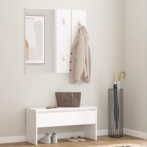 Qnhdfrt Flurmöbel Set Weiß mit Sitzbank Schublade Spiegel & Garderobe 80 cm Robustes Holzwerkstoff Multifunktional für Flur Schlafzimmer von Qnhdfrt