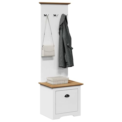 Qnhdfrt Flurschrank BODO Weiß Braun 50x40x157 cm Massivholz Kiefer mit Schublade 3 Haken Stauraum für Flur Eingangsbereich Wohnraum Qnhdfrt Flurschrank BODO Weiß Braun 50x40x157 cm Massivholz Kiefer mit Schublade 3 Haken Stauraum für Flur Eingangsbereich Wohnraum von Qnhdfrt