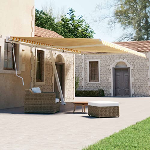 Qnhdfrt Freistehende Markise Manuell Einziehbar 500x300 cm Gelb/Weiß Sonnenschutz für Terrasse Balkon Garten mit Robustem Aluminium Rahmen und Einfacher Kurbel von Qnhdfrt
