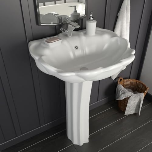 Qnhdfrt Freistehendes Waschbecken mit Säule aus Keramik Weiß 580 x 510 x 200 mm Modernes Design mit Überlauf Einfache Reinigung für Badezimmer Gäste WC und Waschräume von Qnhdfrt