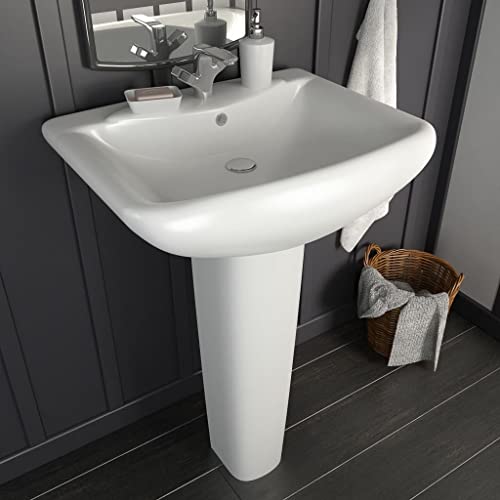 Qnhdfrt Freistehendes Waschbecken mit Säule aus glasierter Keramik Modernes Design Weiß 580 x 470 x 200 mm für Badezimmer Gäste WC und Waschräume von Qnhdfrt