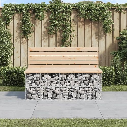 Qnhdfrt Gabionen Gartenbank aus Massivholz Kiefer 103x70x65 cm Robuste Outdoor Sitzbank für Garten Balkon Terrasse mit Gabionen Sockel von Qnhdfrt