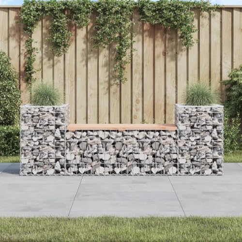 Qnhdfrt Gabionen Gartenbank mit Massivholz Douglasie und Pflanzgefäßen, 183x41x60,5 cm, Outdoor Sitzbank für Garten Balkon Terrasse, Robust und Kompakt von Qnhdfrt