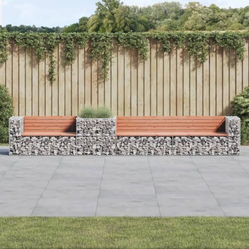 Qnhdfrt Gabionenbank Gartenbank mit Massivholz Douglasie Sitzbank Outdoor Komplettset Eckbank Mittelbank Gabionenkorb für Terrasse Balkon Garten von Qnhdfrt