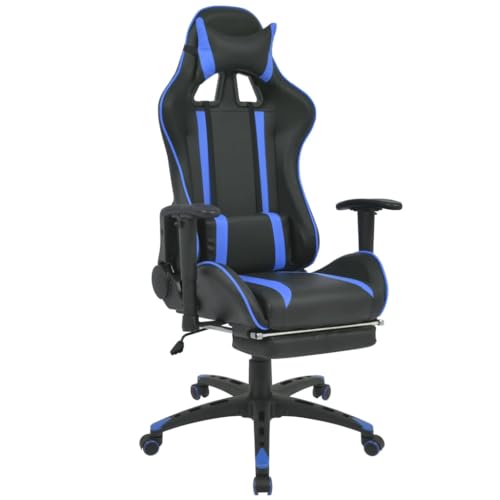 Qnhdfrt Gaming Bürostuhl mit Fußstütze Höhenverstellbarer Schreibtischstuhl aus Kunstleder Blau Schwarz Ergonomischer Office Chair mit Nackenkissen für Home Office und Schlafzimmer Qnhdfrt Gaming Bürostuhl mit Fußstütze Höhenverstellbarer Schreibtischstuhl aus Kunstleder Blau Schwarz Ergonomischer Office Chair mit Nackenkissen für Home Office und Schlafzimmer von Qnhdfrt