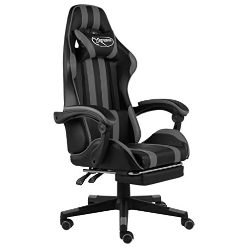 Qnhdfrt Gaming Stuhl mit Fußstütze Schwarz Grau Luxus Bürostuhl aus Kunstleder Höhenverstellbarer Drehstuhl mit Lendenkissen für Home Office und Gaming von Qnhdfrt