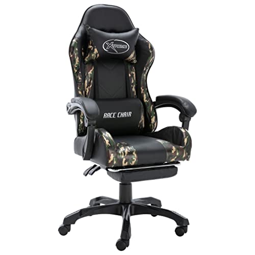 Qnhdfrt Gaming Stuhl mit Fußstütze Schwarz Tarnmuster Kunstleder Höhenverstellbarer Bürostuhl mit Kopf und Taillenkissen 360 Grad Drehbar für Home Office und Gaming von Qnhdfrt