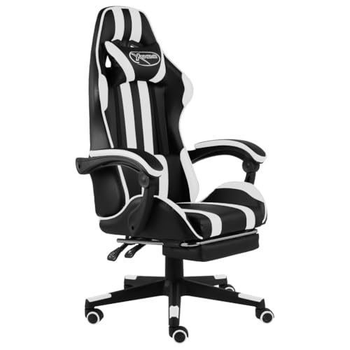 Qnhdfrt Gaming-Stuhl mit Fußstütze Schwarz Weiß Luxus Gaming Chair mit Lendenkissen und Armlehnen Höhenverstellbarer Drehstuhl aus Kunstleder für Home Office und Schlafzimmer von Qnhdfrt
