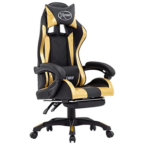 Qnhdfrt Gaming-Stuhl mit Fußstütze in Gold und Schwarz Luxuriöser Bürostuhl aus Kunstleder Höhenverstellbar mit Kopf- und Taillenkissen Drehbar und Schwenkbar für Home Office und Gaming von Qnhdfrt
