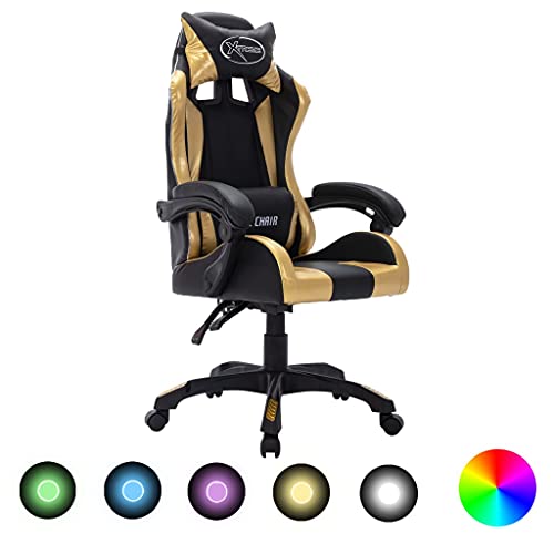Qnhdfrt Gaming Stuhl mit RGB LED Beleuchtung Höhenverstellbarer Bürostuhl aus Kunstleder Schwarz Gold mit Kopf- und Taillenkissen für Home Office und Gaming Qnhdfrt Gaming Stuhl mit RGB LED Beleuchtung Höhenverstellbarer Bürostuhl aus Kunstleder Schwarz Gold mit Kopf- und Taillenkissen für Home Office und Gaming von Qnhdfrt