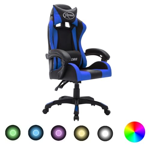 Qnhdfrt Gaming Stuhl mit RGB LED Beleuchtung Höhenverstellbarer Bürostuhl aus Kunstleder mit Kopf und Taillenkissen Drehstuhl für Home Office und Gaming von Qnhdfrt
