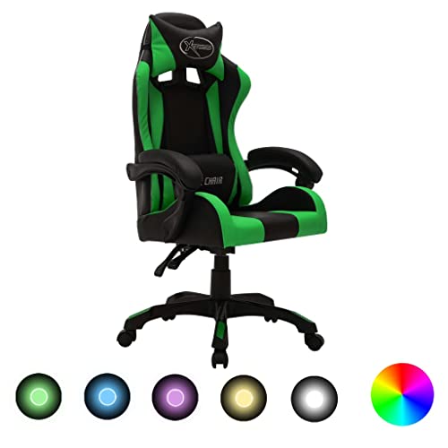 Qnhdfrt Gaming Stuhl mit RGB LED Beleuchtung Höhenverstellbarer Bürostuhl aus Kunstleder mit Kopf und Taillenkissen Drehstuhl für Home Office und Gaming von Qnhdfrt
