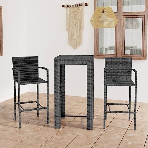 Qnhdfrt Garten Bar Set Grau 3 teilig mit Tisch und 2 Hocker aus PE Rattan und Stahl 110 5 cm Höhe für Terrasse Balkon und Garten von Qnhdfrt