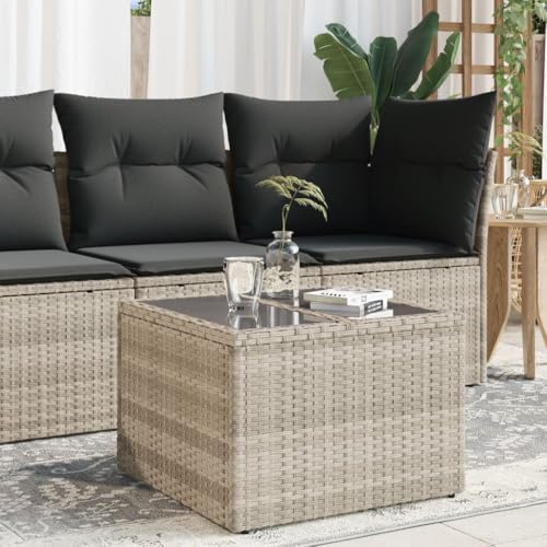 Qnhdfrt Garten Beistelltisch mit Glasplatte Hellgrau 55x55x37 cm PE Rattan Outdoor Tisch für Balkon Terrasse Camping – Robust Wetterbeständig Qnhdfrt Garten Beistelltisch mit Glasplatte Hellgrau 55x55x37 cm PE Rattan Outdoor Tisch für Balkon Terrasse Camping – Robust Wetterbeständig von Qnhdfrt