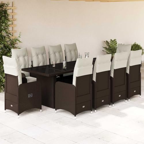 Qnhdfrt Garten Bistro Set 11 TLG. aus PE Rattan mit verstellbaren Relaxsesseln und Glastisch für Terrasse Balkon Garten von Qnhdfrt