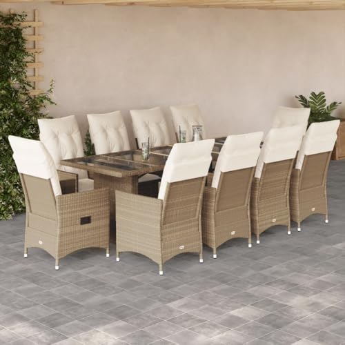 Qnhdfrt Garten Bistro Set 11 teilig Beige PE Rattan Balkonmöbel Set mit Kissen und Glas Tisch für Terrasse Garten Lounge Qnhdfrt Garten Bistro Set 11 teilig Beige PE Rattan Balkonmöbel Set mit Kissen und Glas Tisch für Terrasse Garten Lounge von Qnhdfrt