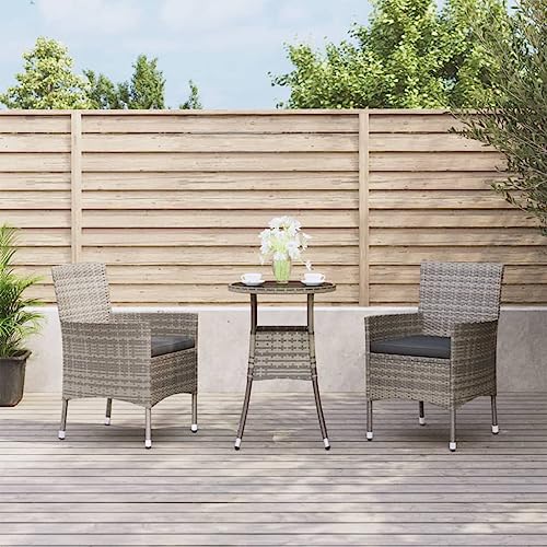 Qnhdfrt Garten Bistro Set 3 TLG Grau Poly Rattan mit Kissen 60 cm Tisch und 2 Stühle für Balkon Terrasse Garten von Qnhdfrt