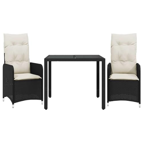 Qnhdfrt Garten Bistro Set 3 Teile Schwarz Poly Rattan mit Kissen Verstellbare Lounge Sitzgruppe für Balkon Terrasse und Garten Qnhdfrt Garten Bistro Set 3 Teile Schwarz Poly Rattan mit Kissen Verstellbare Lounge Sitzgruppe für Balkon Terrasse und Garten von Qnhdfrt