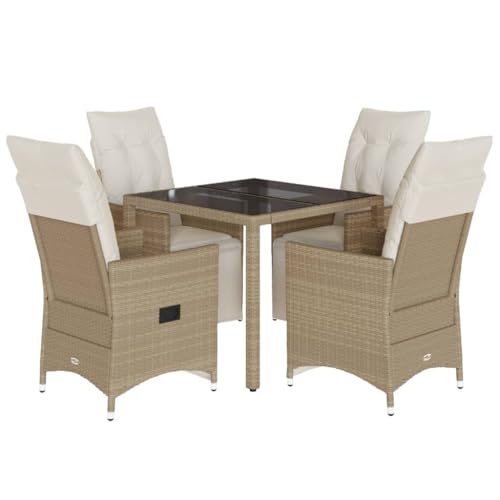 Qnhdfrt Garten Bistro Set 4 Stühle 1 Tisch PE Rattan Outdoor Balkonmöbel Set Verstellbare Relaxsessel mit Kissen Beige 5-TLG. für Garten Balkon Terrasse von Qnhdfrt