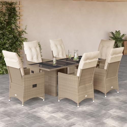 Qnhdfrt Garten Bistro Set 7 teilig Beige PE Rattan Lounge Set mit Kissen und Glas Tisch für Balkon Garten und Terrasse Qnhdfrt Garten Bistro Set 7 teilig Beige PE Rattan Lounge Set mit Kissen und Glas Tisch für Balkon Garten und Terrasse von Qnhdfrt